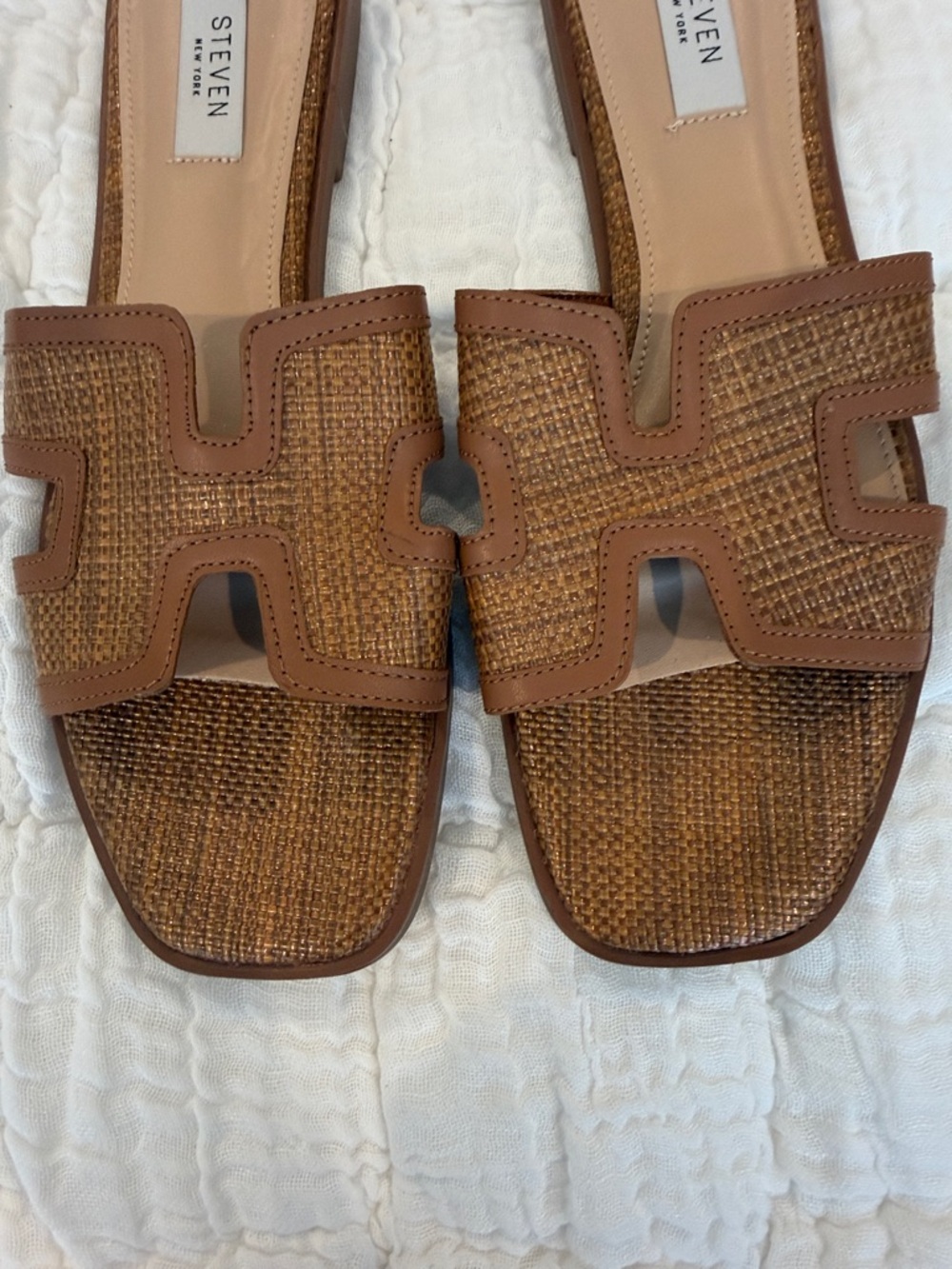 STEVEN New York Women's Tan Woven Slide Sandals - Picture 3 of 4